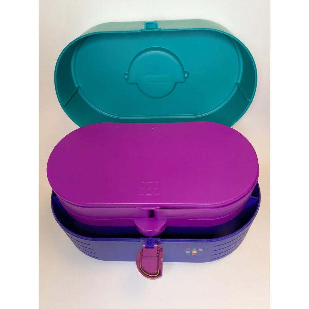 Vintage Caboodles Makeup Case Teal Purple Pink Mirror 3 Tier Organizer Girl 2640